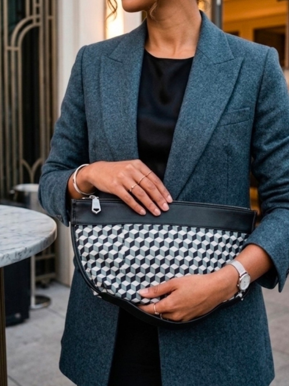 Christopher Kon Vintage Black & White Geometric Clutch